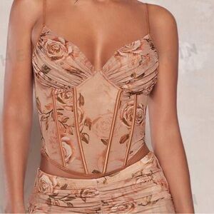 Shein BAE Nude Floral Rose Corset Top - Size Small, New with Tags